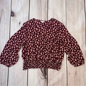 Candies leopard print large faux wrap blouse smocked waist EUC